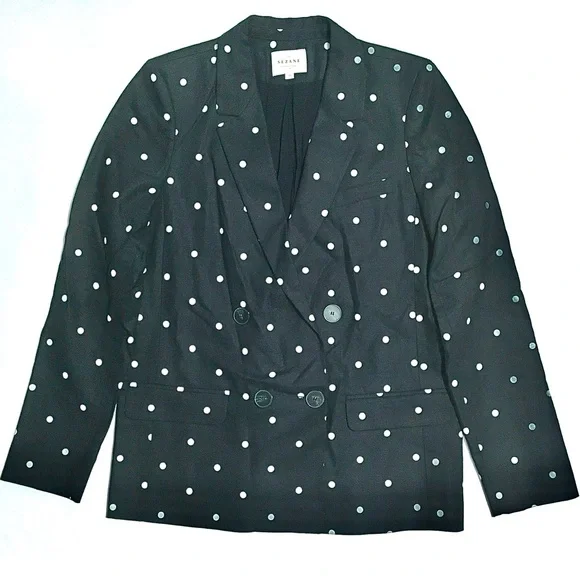 Sezane Christie Blazer Jacket Polka Dot Linen Cotton Suit Coat Black White 38 6 - Picture 10 of 16